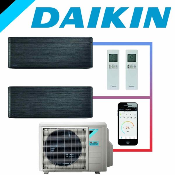 SET DAIKIN STYLISH mit 2 Wandgeräten 2,0 kW Blackwood und...