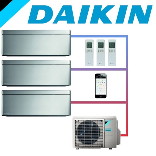 SET DAIKIN STYLISH mit 3 Wandgeräten 2,0 kW Silber und...