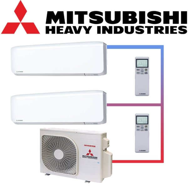 SET MITSUBISHI mit 2 Wandgeräten 3,5kW SRK35 weiß und Außeneinheit...