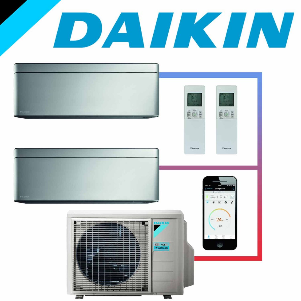 SET DAIKIN STYLISH mit 2 Wandgeräten 2,5 kW Silber und... 1 SET DAIKIN STYLISH mit 2 Wandgeräten 2,5 kW Silber und...