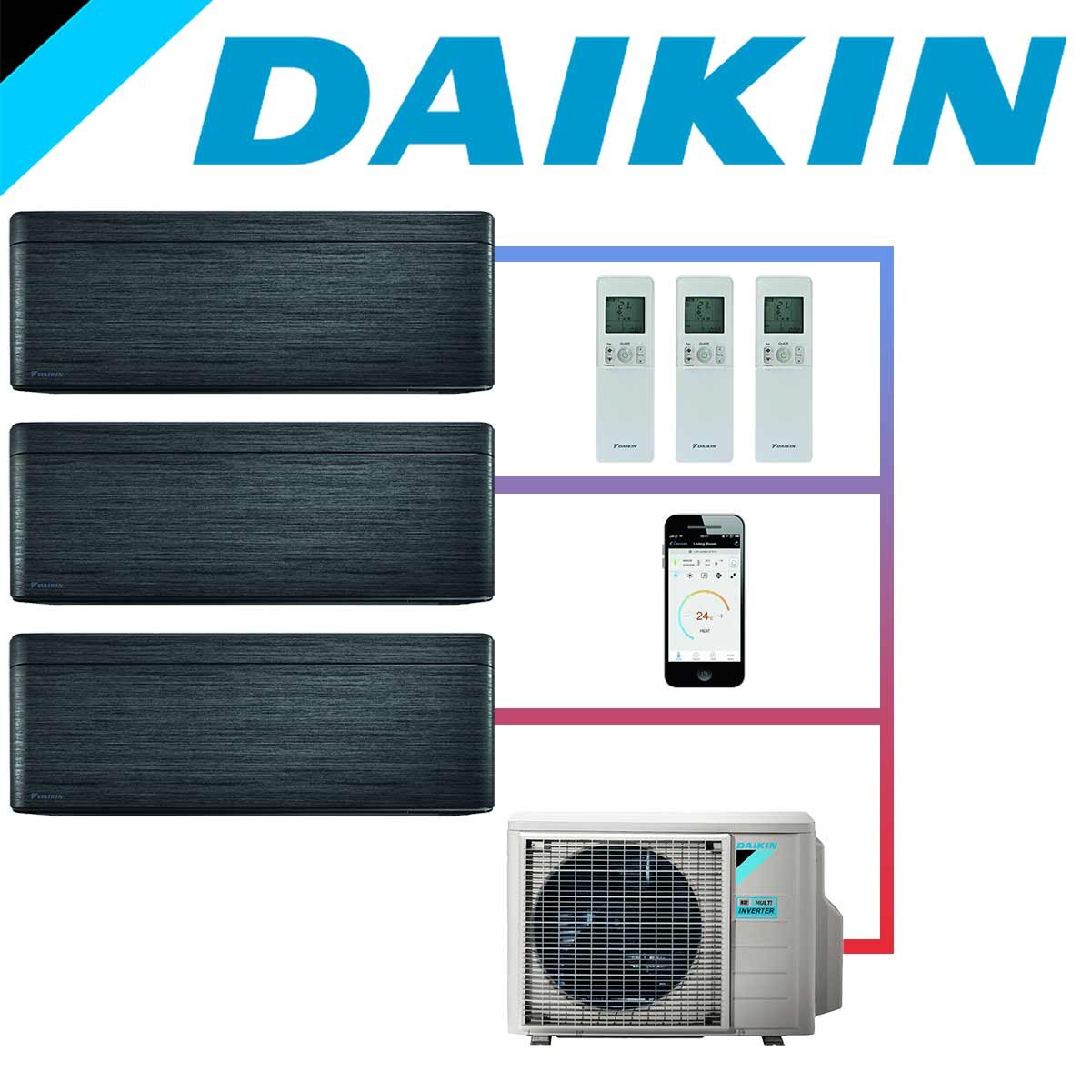 SET DAIKIN STYLISH mit 3 Wandgeräten 2,5 kW Blackwood und... 1 SET DAIKIN STYLISH mit 3 Wandgeräten 2,5 kW Blackwood und...