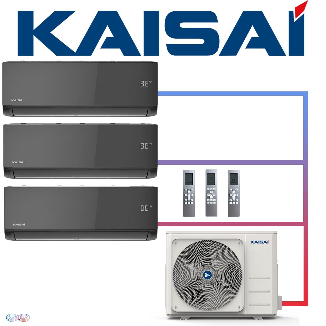 Kaisai ICE Set 3× 3,5 kW Wandgerät + 10,6 kW Außengerät | Black"" 1 Kaisai ICE Set 3× 3,5 kW Wandgerät + 10,6 kW Außengerät | Black""