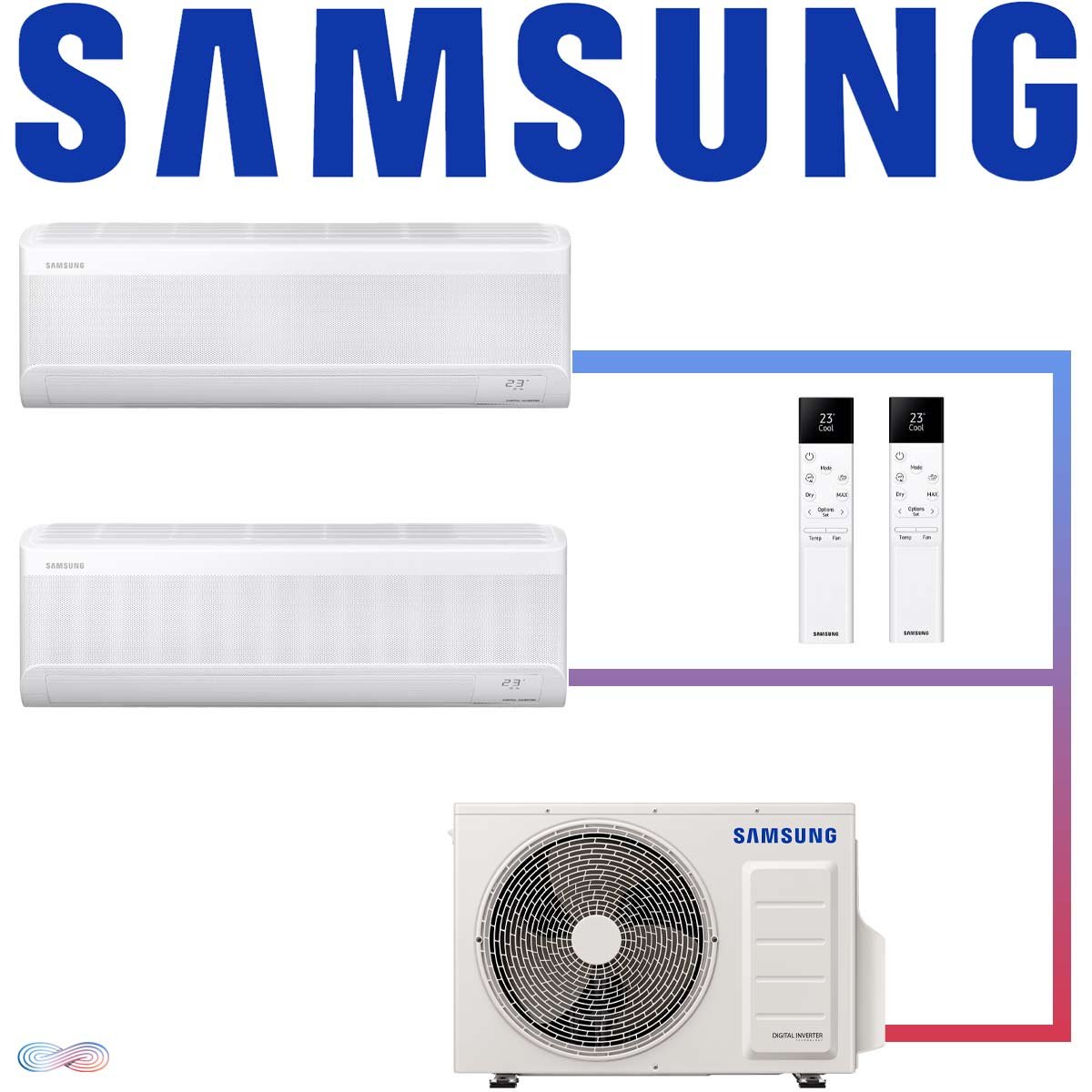 Samsung Wind-Free Standard Set 2× 2,5 kW Wandgerät + 4 kW Außengerät"" 1 Samsung Wind-Free Standard Set 2× 2,5 kW Wandgerät + 4 kW Außengerät""