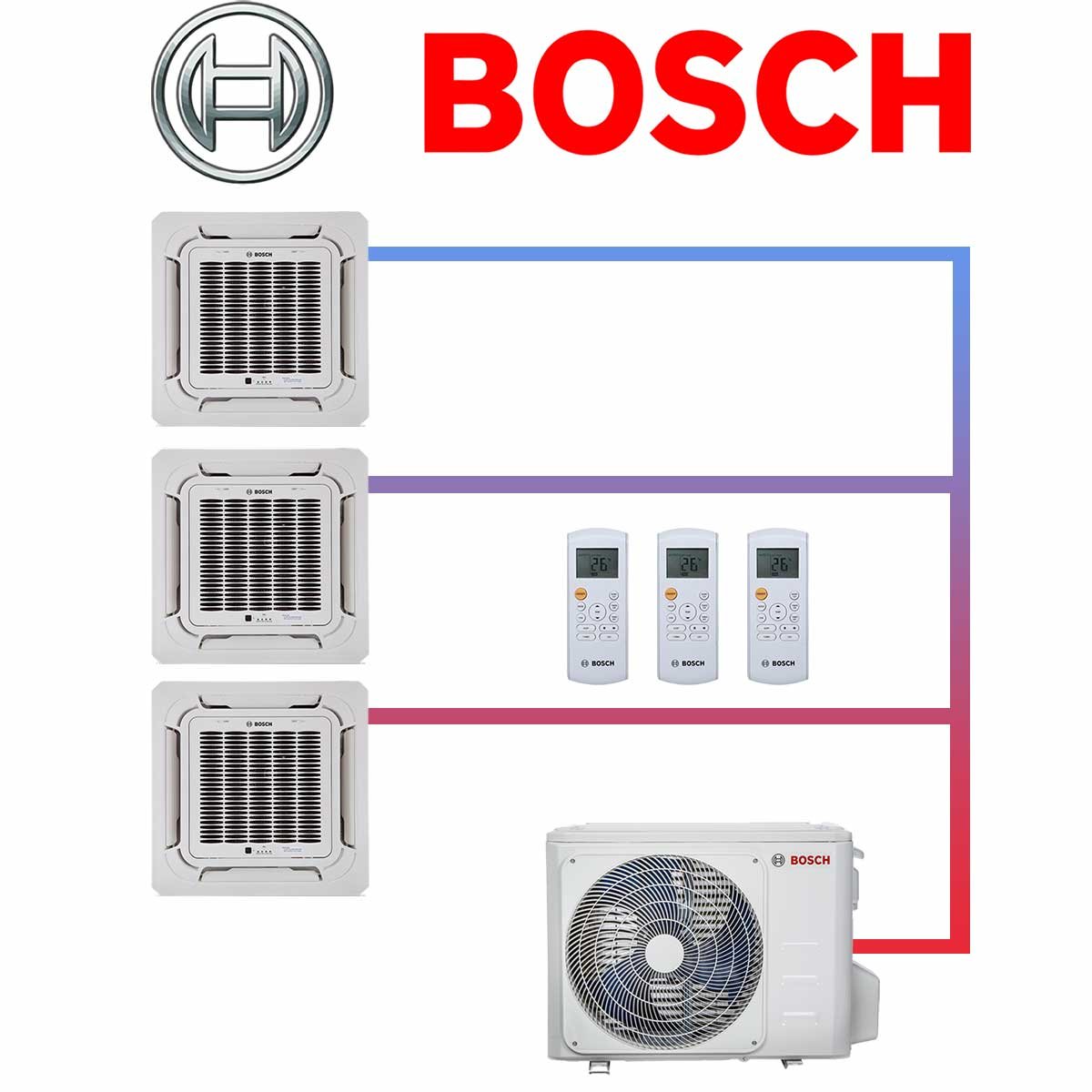 BOSCH Set Climate 5000 7,9 kW mit 3 Deckenkassetten 2,6 kW für 1-3... 1 BOSCH Set Climate 5000 7,9 kW mit 3 Deckenkassetten 2,6 kW für 1-3...