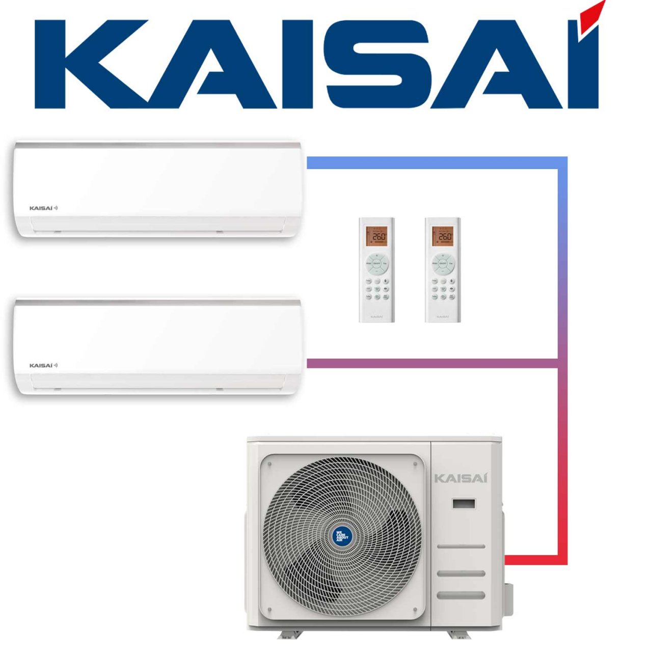 SET KAISAI Multisplit-Außengerät 5,3 kW mit 2 FLY Wandgeräten 2,6 kW"" 1 SET KAISAI Multisplit-Außengerät 5,3 kW mit 2 FLY Wandgeräten 2,6 kW""