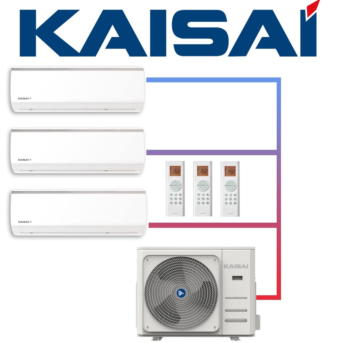 SET KAISAI Multisplit-Außengerät 12,3kW mit 3 FLY Wandgeräten 5,3kW"" 1 SET KAISAI Multisplit-Außengerät 12,3kW mit 3 FLY Wandgeräten 5,3kW""