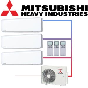 SET MITSUBISHI mit 3 Wandgeräten 3,5kW SRK35 weiß und Außeneinheit...