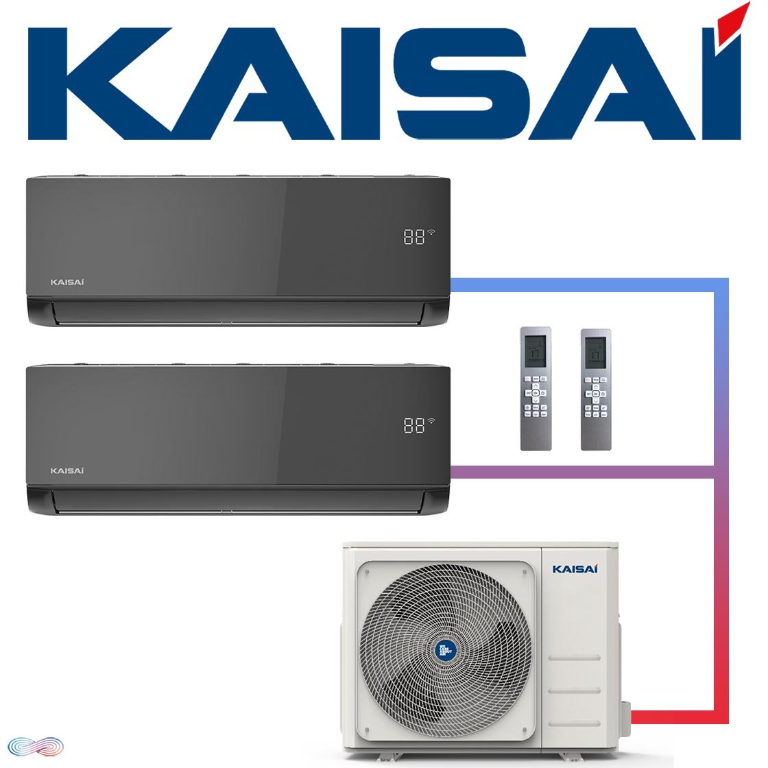 Kaisai ICE Set 2× 2,6 kW Wandgerät + 5,3 kW Außengerät | Black"" 1 Kaisai ICE Set 2× 2,6 kW Wandgerät + 5,3 kW Außengerät | Black""